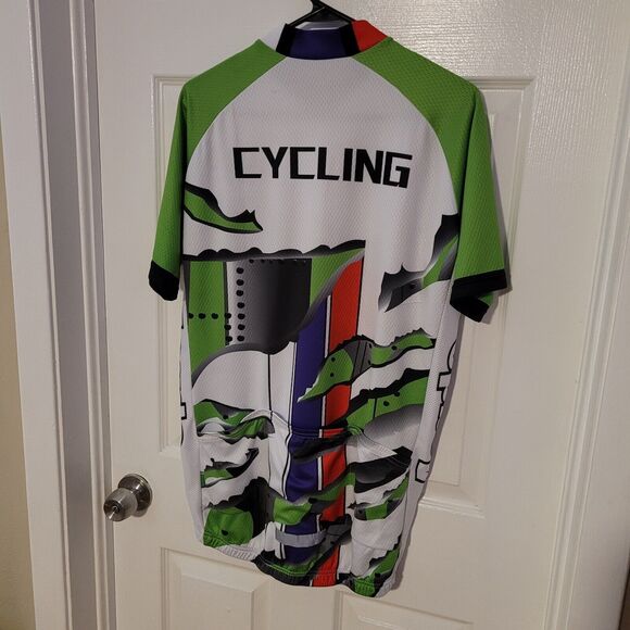 AOGDA Full Zip XL Mens Cycling Jersey Short Sleeve Racing Green Monster Eyes - Picture 4 of 6